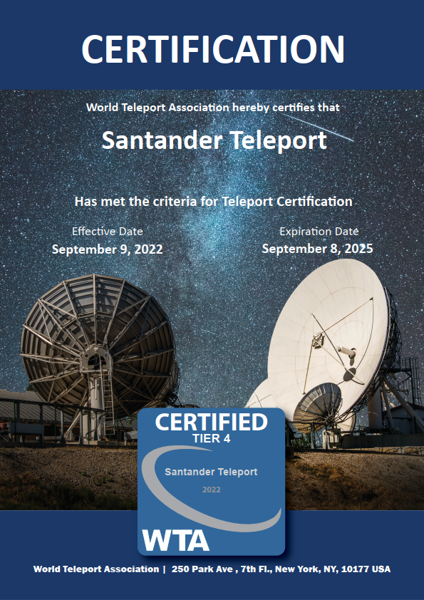 Santander Teleport obtains WTA Tier 4 certification Santander Teleport